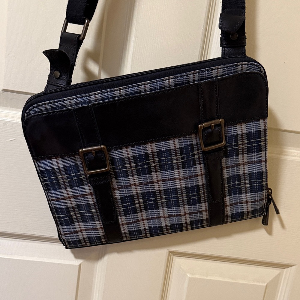 Fossil Navy and Black Plaid Messenger Bag